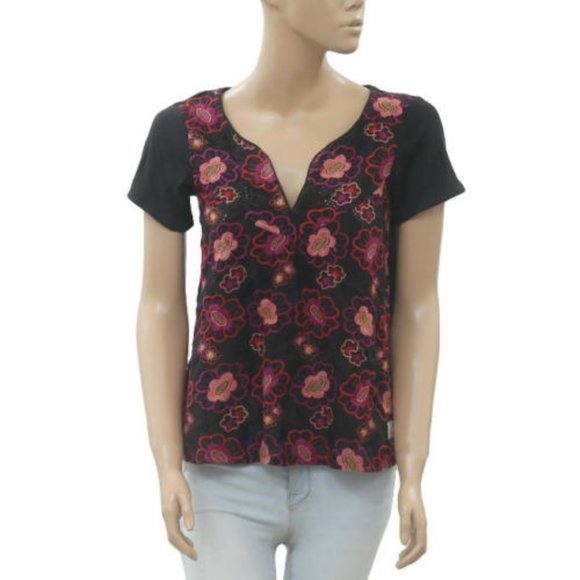 Odd Molly Anthropologie Lush Grace Blouse Top Floral Embroidered Black XS